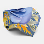 Blaue gelbe Peony Watercolor Blumengroom Krawatte (Gerollt)