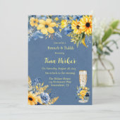 Blaue gelbe Peony Watercolor Brunch und Bubbly Einladung (Stehend Vorderseite)