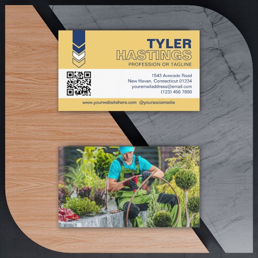 Blaue Gelbe Pfeile QR-Code Foto Vorlage Visitenkarte