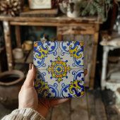 Blaue Gelbe Portugiesische Mosaik Azulejo Kunst Fliese