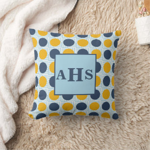 Blaue Gelbe Punkte Monogramm 3 Anfangsbuchstaben Kissen