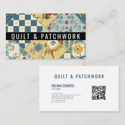 Blaue Gelbe Quilt-Patchwork-Handmade-Kleidung Visitenkarte (Vorne/Hinten)