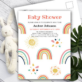 Blaue gelbe Regenbogen Niedliche Girl Baby Dusche Einladungspostkarte