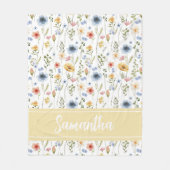 Blaue Gelbe Rosa Aquarell-Wildblumen-Name Fleecedecke (Vorderseite)