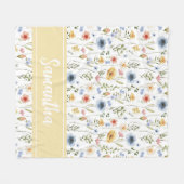 Blaue Gelbe Rosa Aquarell-Wildblumen-Name Fleecedecke (Vorderseite (Horizontal))