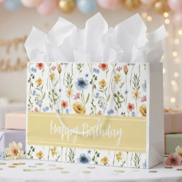 Blaue Gelbe Rosa Aquarell Wildblumen Name Große Geschenktüte
