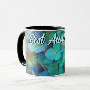 Blaue gelbe rosa Hortensien Blumen beste Tante Tasse
