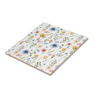 Blaue Gelbe Rosa Wilde Blumen Aquarell Fliese