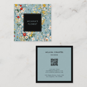 Blaue Gelbe Rote Daisy Moderne Trendige Blume Flor Quadratische Visitenkarte