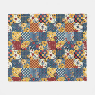 Blaue Gelbe Rote Patchwork-Quiltdecke Gingham Blum Fleecedecke