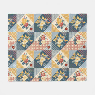 Blaue Gelbe Rote Patchwork-Quiltdecke Gingham Blum Fleecedecke