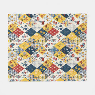 Blaue Gelbe Rote Quilt-Patchwork-Gingham-Blumenmus Fleecedecke