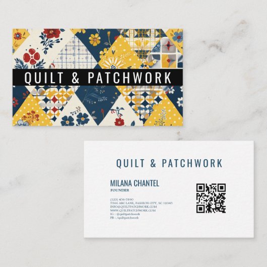 Blaue Gelbe Rote Quilt-Patchwork-Handmade-Kleidung Visitenkarte (Vorne/Hinten)