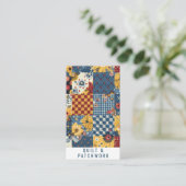 Blaue Gelbe Rote Quilt-Patchwork-Handmade-Kleidung Visitenkarte (Stehend Vorderseite)