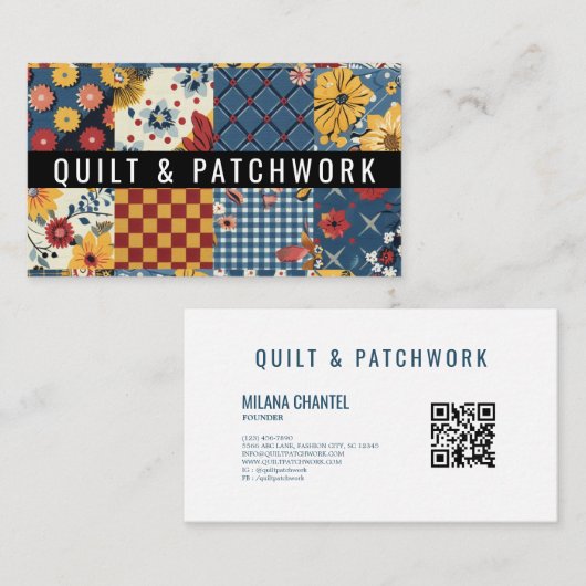 Blaue Gelbe Rote Quilt-Patchwork-Handmade-Kleidung Visitenkarte (Vorne/Hinten)