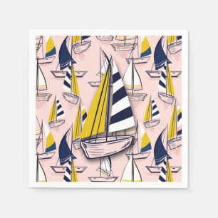 Blaue Gelbe Segelboote auf rosafarbenem Party Serviette