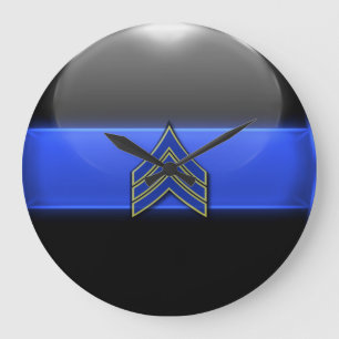 Blaue/gelbe Sergeant-Streifen dünnen Blue Lines - Große Wanduhr