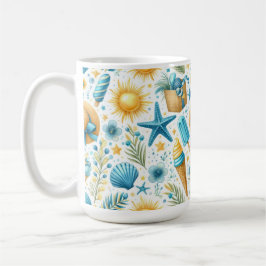 BLAUE & GELBE SOMMER MUSCHELN SONNEN BLUMEN KAFFEETASSE