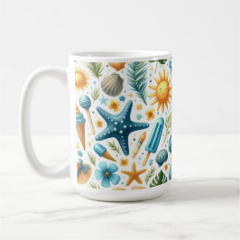 BLAUE & GELBE SOMMER MUSCHELN SONNEN BLUMEN KAFFEETASSE
