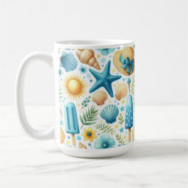 BLAUE & GELBE SOMMER MUSCHELN SONNEN BLUMEN KAFFEETASSE
