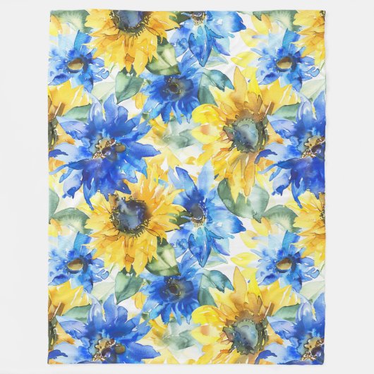 Blaue Gelbe Sonnenblumen Fleecedecke (Vorderseite)