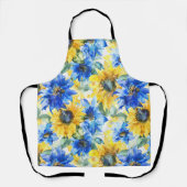 Blaue gelbe Sonnenblumen Floral Schürze (Vorderseite)
