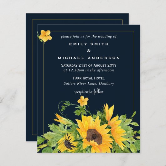 Blaue Gelbe Sonnenblumen Hochzeitsfeiern (Vorne/Hinten)