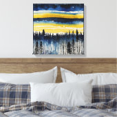 Blaue gelbe Sonnenuntergangswälder Leinwanddruck (Insitu (Schlafzimmer))