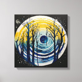 Blaue gelbe Sonnenuntergangswälder Leinwanddruck