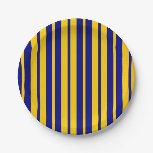 Blaue gelbe stilvolle Streifenmuster-Design Pappteller (Vorderseite)