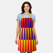 Blaue gelbe Streifen Schürze (Getragen)