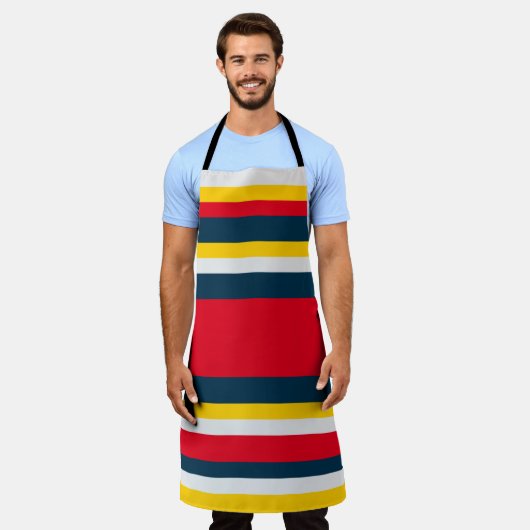 Blaue gelbe Streifen Schürze (Getragen)