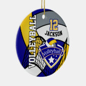 Blaue, gelbe und graue Personalisierung des Volley Keramik Ornament (Rechts)