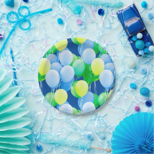 Blaue, gelbe und grüne Balkone - Teller auf Papier (Party)