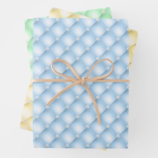 Blaue, gelbe und grüne Perlen Geschenkpapier Set (Beispiel)