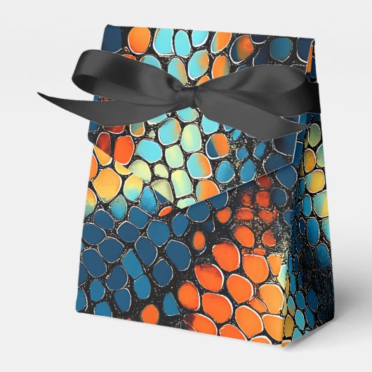 Blaue, gelbe und orangefarbene Schlangenhaut Geschenkschachtel (Vorderseite)