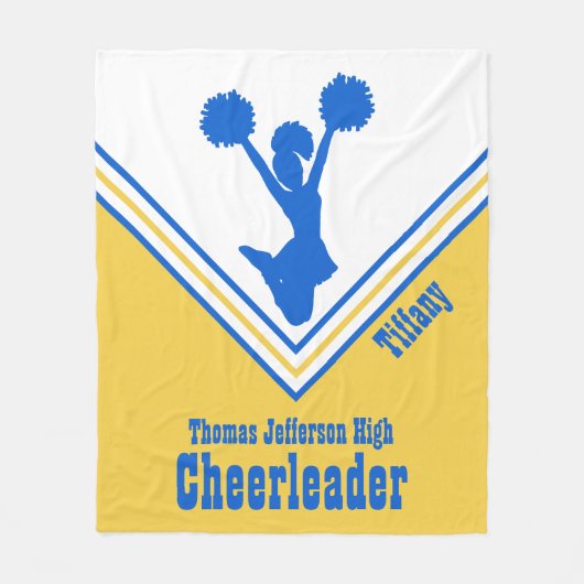 Blaue gelbe und weiße Cheerleader-Fleece-Decke Fleecedecke (Vorderseite)