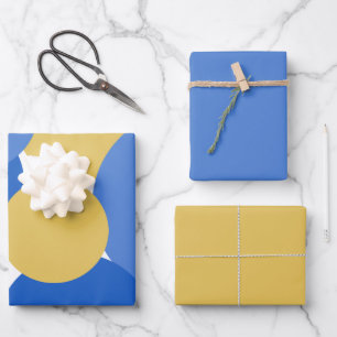 Blaue, gelbe und weiße Polka-Punkte  Geschenkpapier Set