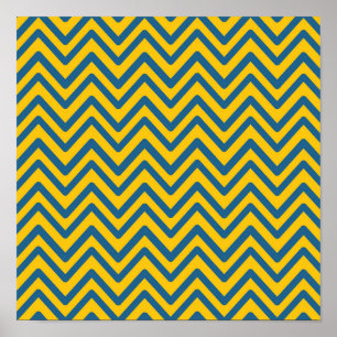 Blaue Gelbe Vintage Retro Chevron Muster Poster