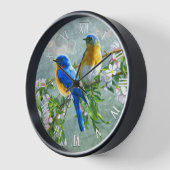 Blaue Gelbe Vögel Kirschblossom Bäume Malerei Uhr (Winkel)