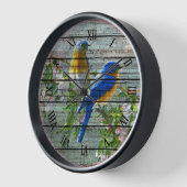 Blaue Gelbe Vögel Kirschblossom Bäume Malerei Uhr (Winkel)
