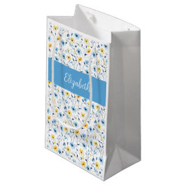 Blaue gelbe Wildblumen-Wasserfarbe-Monogramm Kleine Geschenktüte