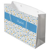Blaue Gelbe Wildblumen-Wasserfarbe-Monogramm-Name Große Geschenktüte (Rückseite Schrägansicht)