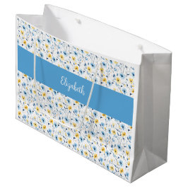 Blaue Gelbe Wildblumen-Wasserfarbe-Monogramm-Name Große Geschenktüte