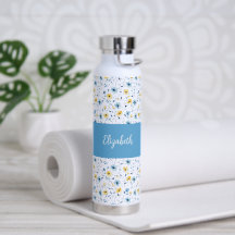 Blaue Gelbe Wildblumen-Wasserfarbe-Monogramm-Name
