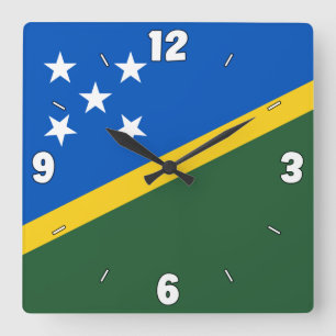 Blaue gelbe Zahlen der Salomonen Quadratische Wanduhr