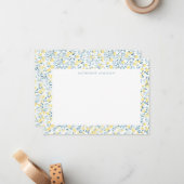 Blaue gelbe Zitronen Limoncello Monogramm Notizkar Mitteilungskarte (Vorderseite/Rückseite Beispiel)