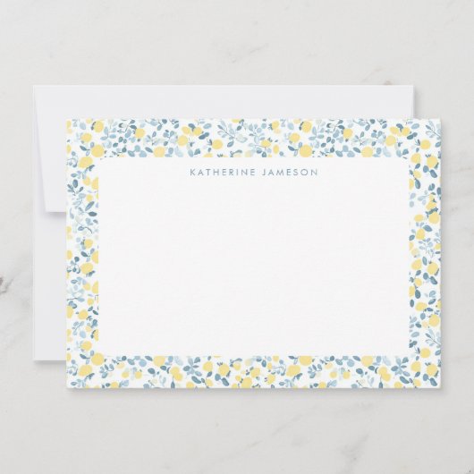 Blaue gelbe Zitronen Limoncello Monogramm Notizkar Mitteilungskarte (Vorderseite)