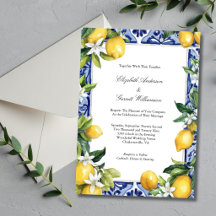 Blaue Gelbe Zitronen-Mittelmeer-Fliesen-Hochzeit