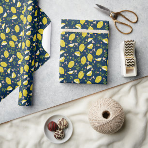 Blaue gelbe Zitrusfrucht hell sommerlich Geschenkpapier
